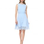 Sleeveless Round Neck Fit and Flare Dress with Sheer Inserts